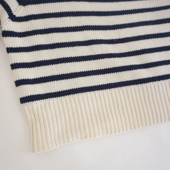 Zora Vichy Collection Cream w Navy Stripe Knit Ribbed Mockneck Sweater S - Picture 7 of 11